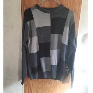 Oscar De La Renta Gray Grey Colorblock Sweater Cotton Crewneck Knit Medium